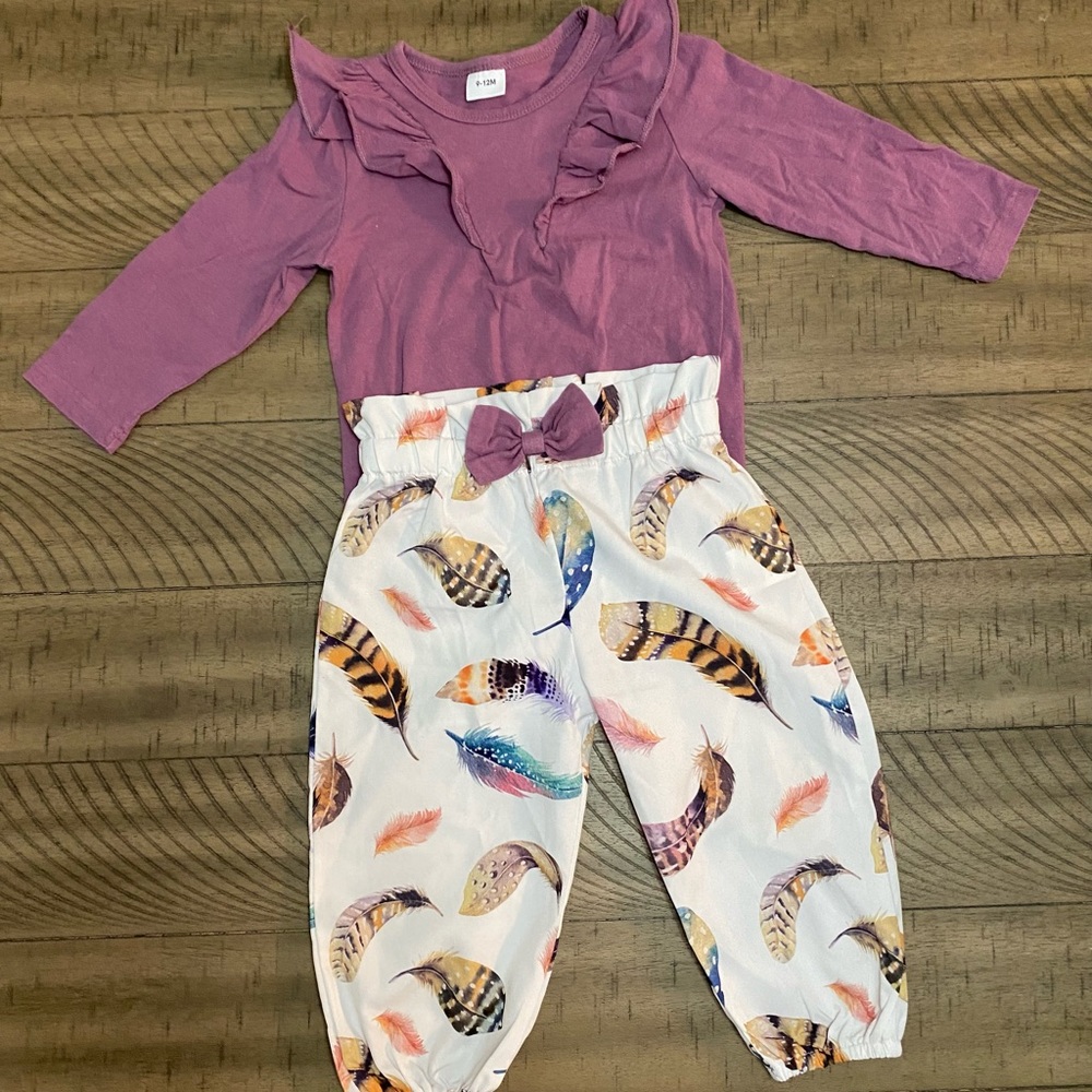 Boho feather pant and top set 9-12 month